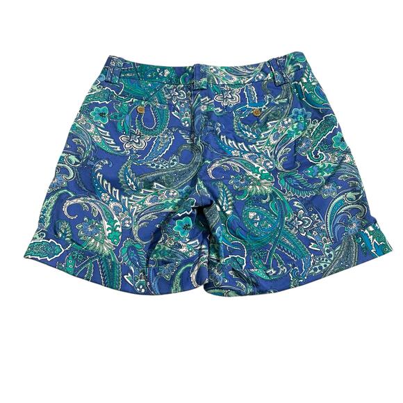 Lauren Ralph Lauren Womens Shorts Size 10 Blue Cuffed Paisley High Rise Zip Fly - Picture 2 of 9